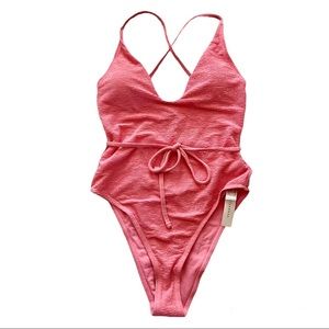 NWT Topshop Crepe Peach Pink High Cut One Piece Swimsuit New With Tags Size 10